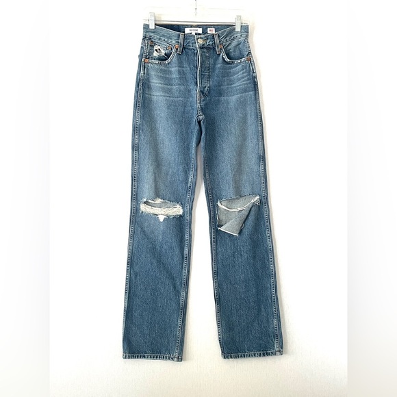 RE/DONE 90s High-Rise Loose Jeans Washed Indigo with Rips - Picture 1 of 9